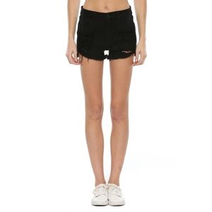 High Rise Fray Destroyed Black Shorts